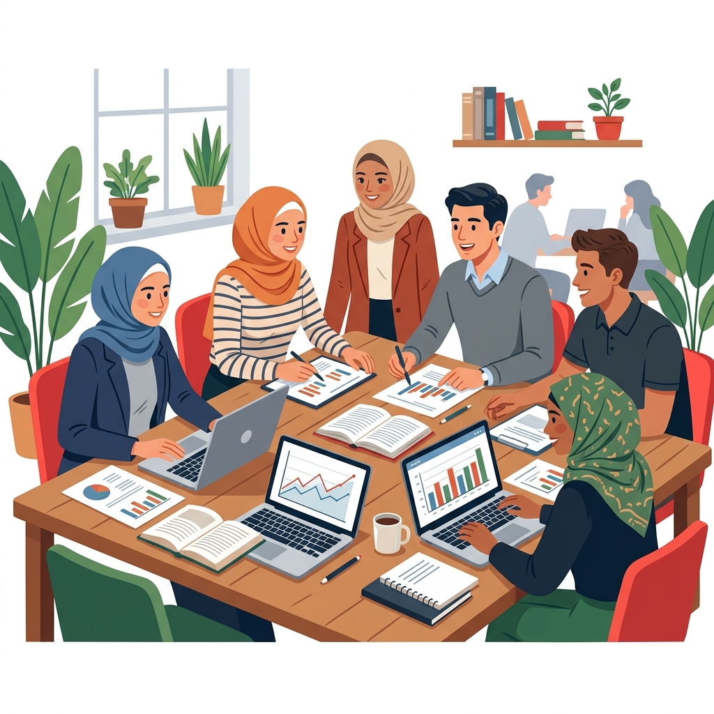 Research Hub team collaborating in a modern office setting